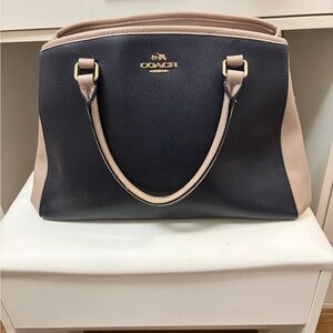 Coach Navy Blue and Gray Pebbled Leather Two-Tone Tote